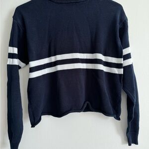 Brandy Melville Navy Blue White Stripes Cropped Knit Sweater